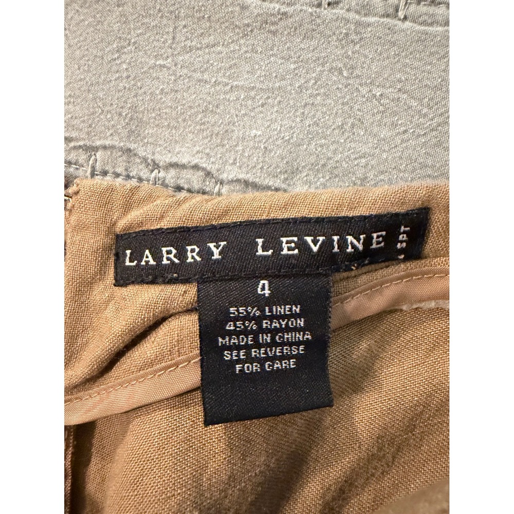 Larry Levine Khaki Tan Linen Blend Paneled Flared Midi Skirt Womens Size 4 - Picture 3 of 5